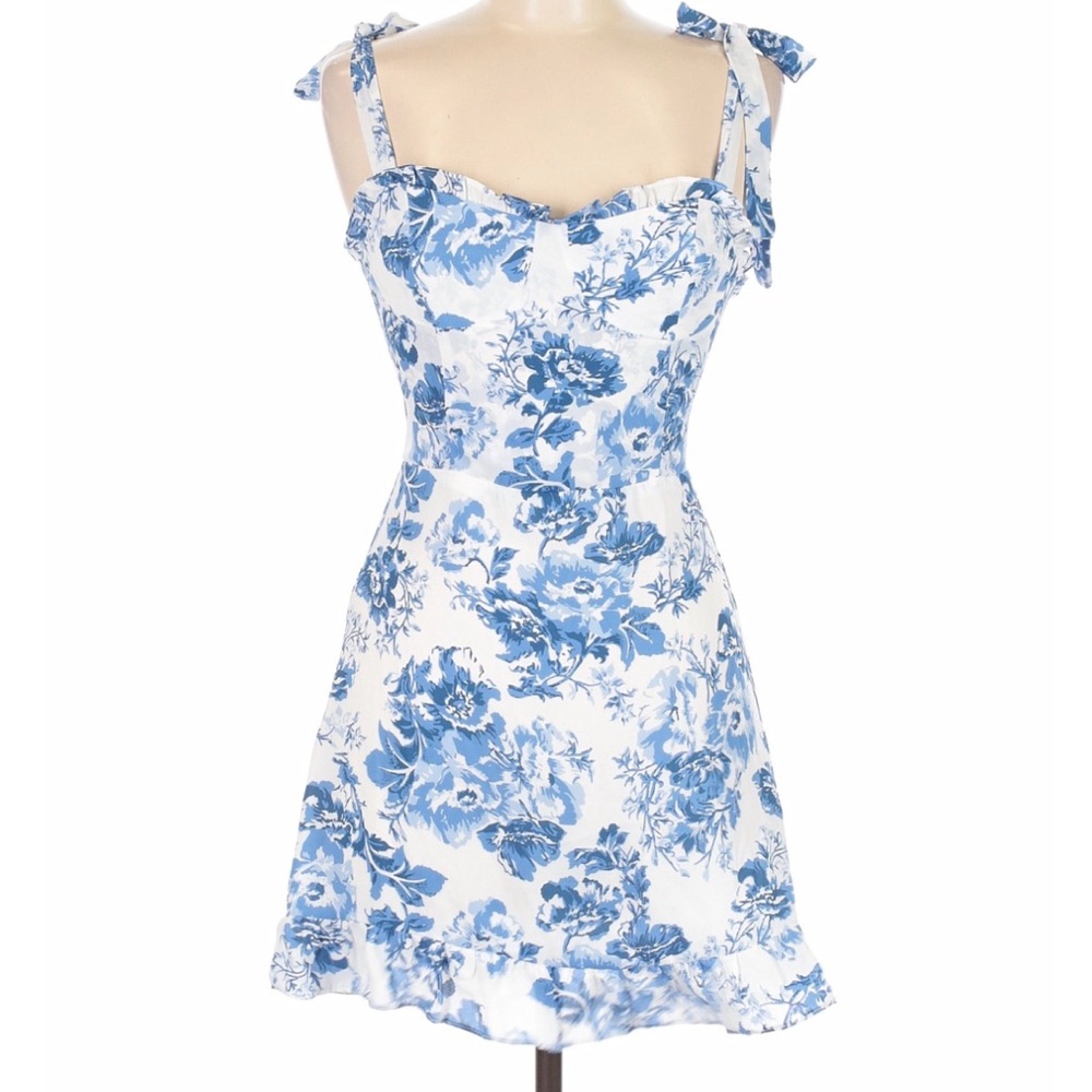 Aqua Blue and White Floral Mini Dress